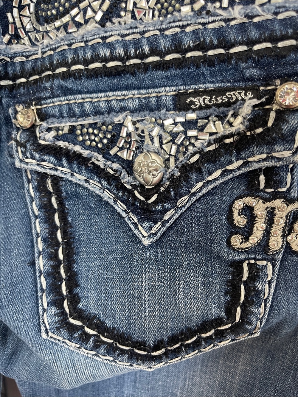 MISS ME Easy Boot Low Rise Jeans Women's Size 28 Blue Y2K Bling - Picture 6 of 9